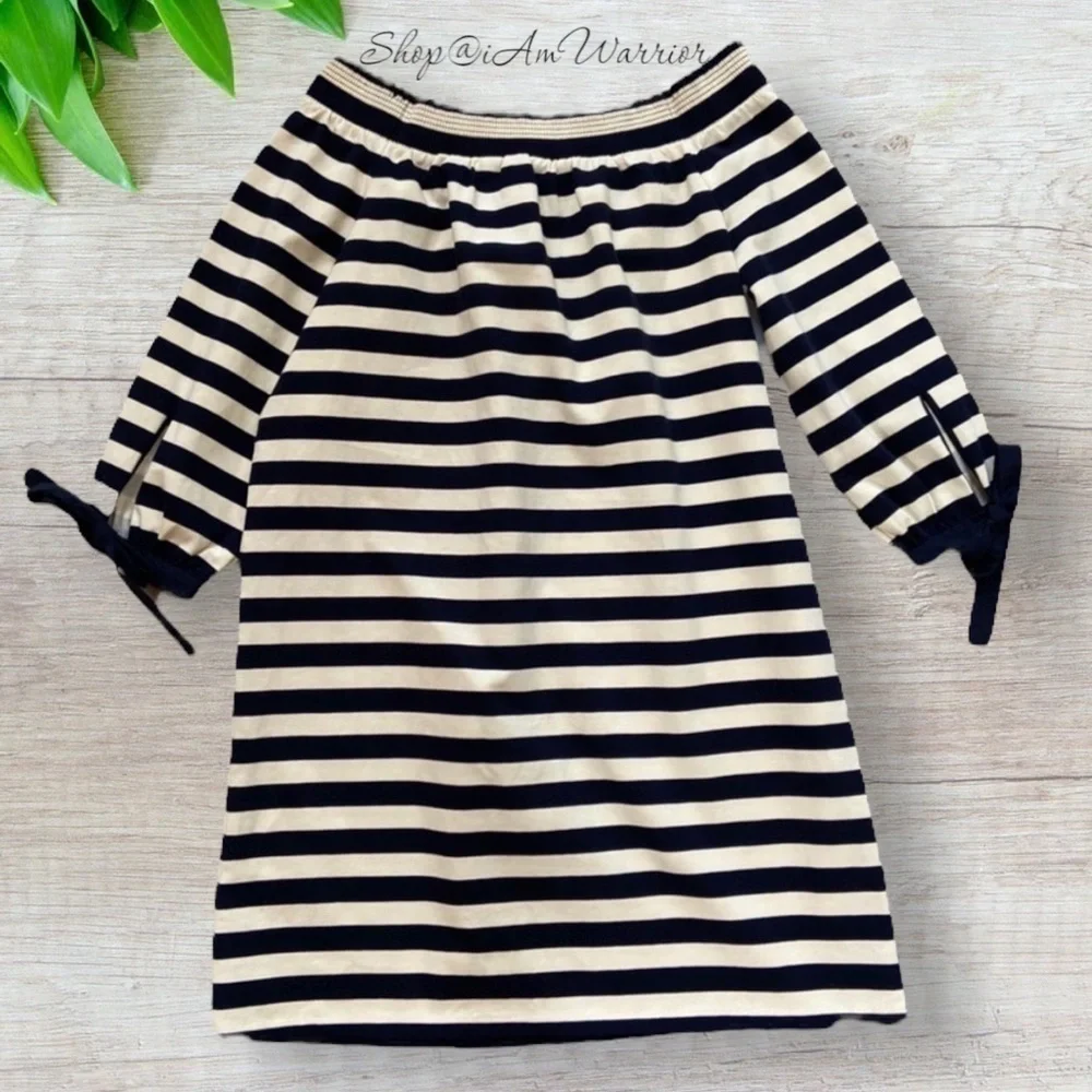 J.Crew off the shoulder navy & ivory striped tie sleeve dress *shop@iamwarrior